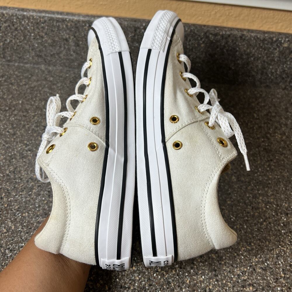 Converse Women Sz 10 Canvas Sneaker Ivory Lace Up Low Padded Tongue Gold Glitter - Picture 6 of 11
